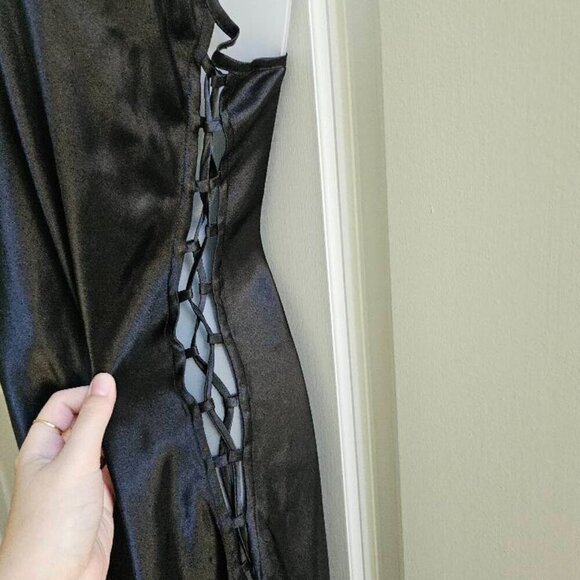 Vintage Victoria's Secret Y2K Black Maxi Slip Dress Lace Up Sides Size Medium - Picture 7 of 14